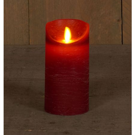 B.O.T. LED KAARS BORDEAUX WAX RUSTIEK BEWEGENDE VLAM 7,5X15CM 3XAAA/TIMER