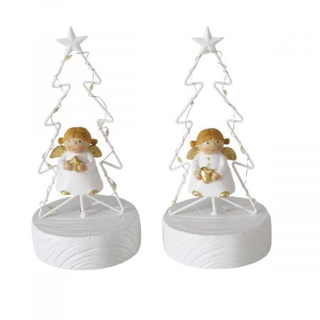 Beeld Nalina, 2 assorti, engel, kerstboom, LED, H 16,00