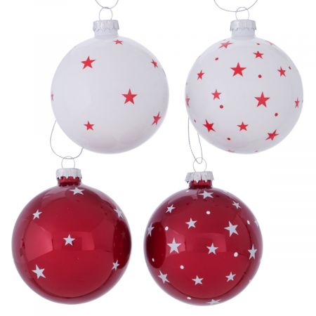 Kerstbal Sterny, 4 assorti, toonbankdisplay, D 8 cm,