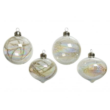 Kerstbal glas d8cm diverse soorten met droogtak