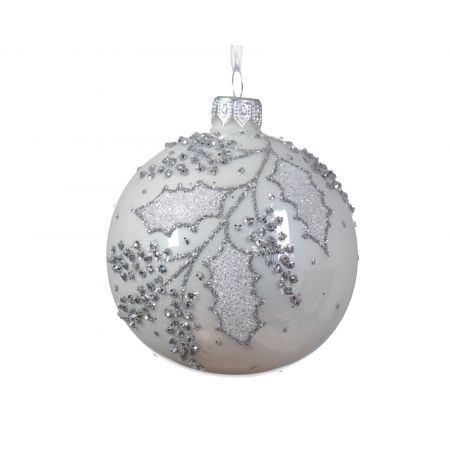 Kerstbal glas d8cm winterwit