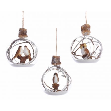 Kerstbal glas d8h9cm poly naturel diverse soorten