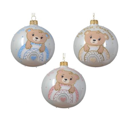 Kerstbal glas d10cm diverse soorten winterwit