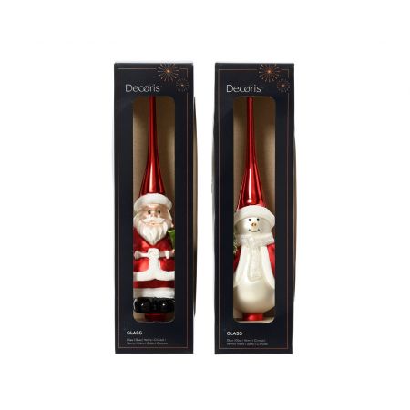 Piek glas figuur d8h28cm diverse soorten rood/wit  