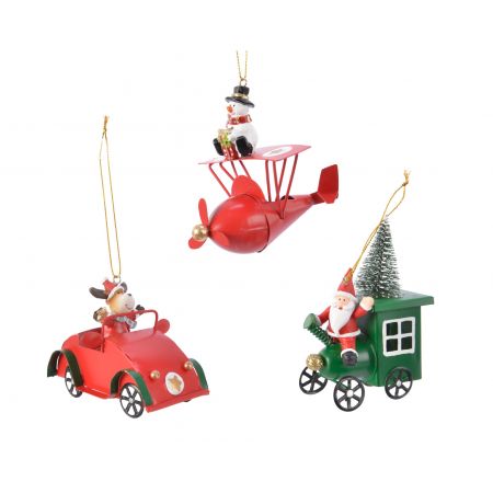Ornament ijzer  voertuig l11cm rood diverse soorten