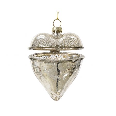 Ornament glas kadohart l7b8cm zilver