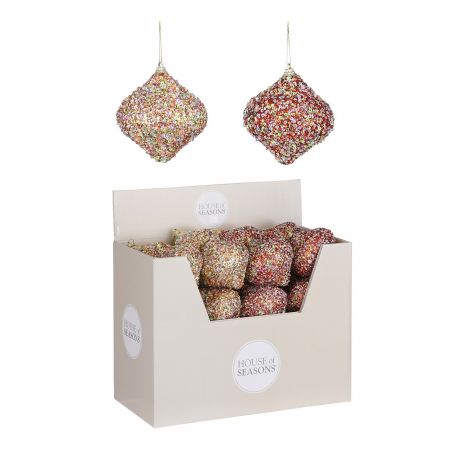 Ornament ui rood goud 2 assorti display - h8,5xd8cm