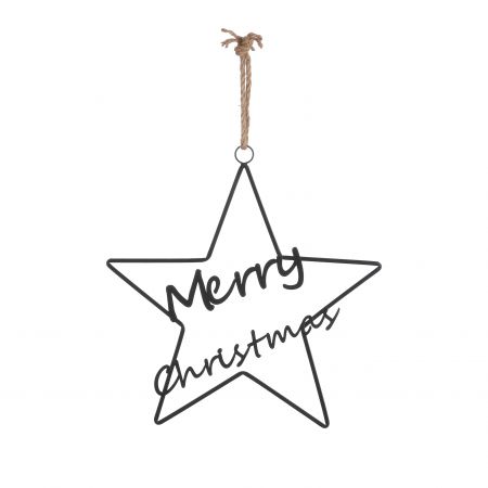 Ster hangend MERRY CHRISTMAS zwart - l41xh42cm