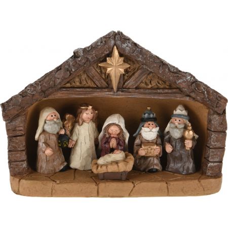 KERSTSTAL 18CM 7-DELIG BRUIN/P