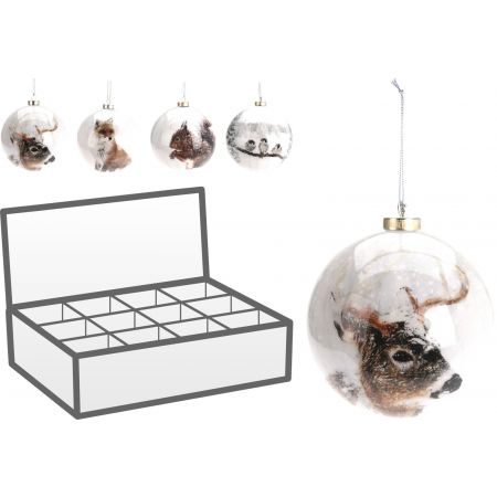 KERSTBAL 8CM 4ASS WINTER DIERE