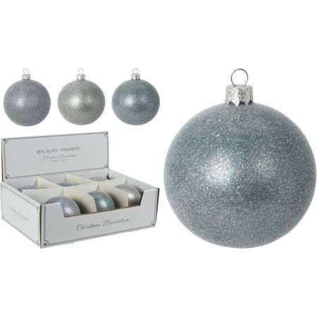 KERSTBAL FLOCKED 80MM 3ASS
