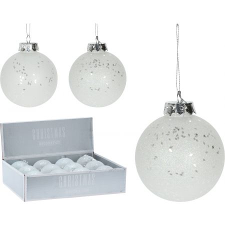 KERSTBAL 80MM WIT MET GLITTER