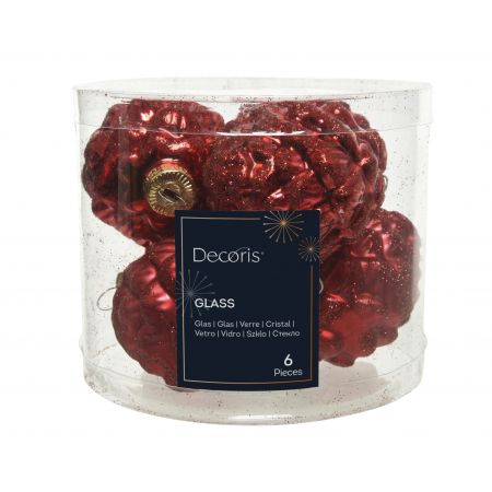 Ornament glas dennenappel d5h7 kerstrood 6ST