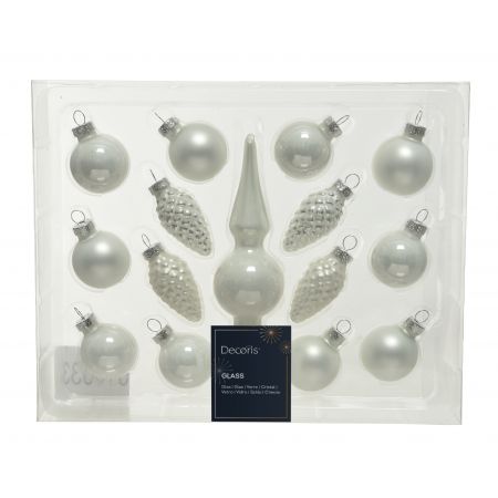 Ornament glas fgr mini piek winterwit 15st