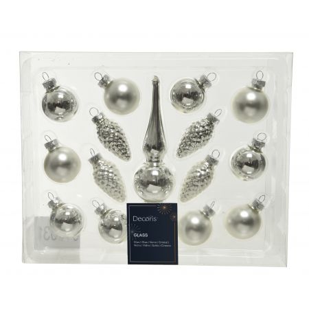 Ornament glas figuur mini piek zilver 15st