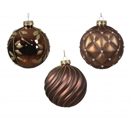 Kerstbal glas d10cm diverse soorten bruin