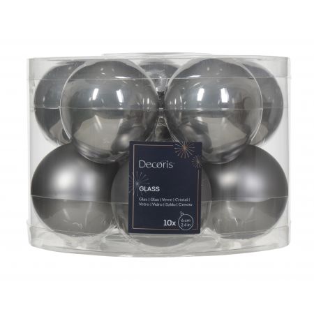 Kerstbalmix glas d6cm 10st marmer grijss 