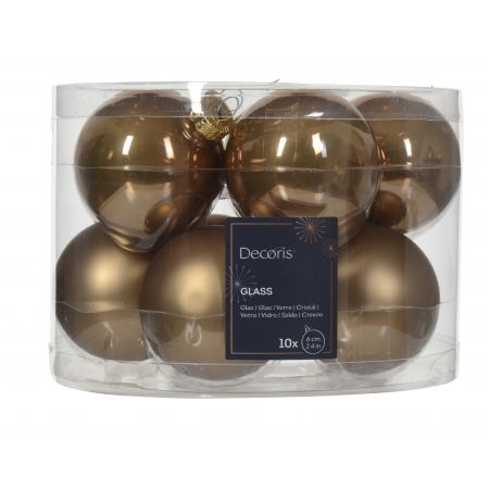 Kerstbalmix glas d6cm 10st gember 