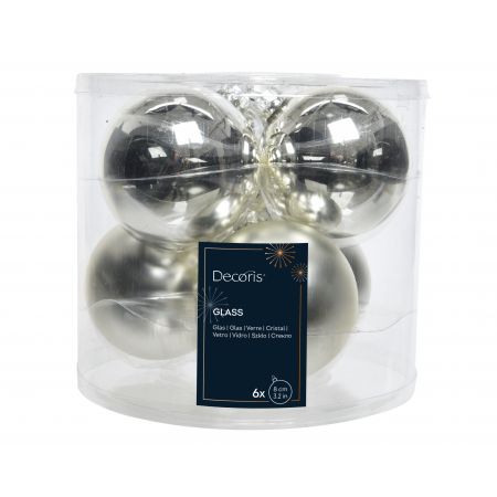 Kerstbalmix glas d8cm 6ST zilver
