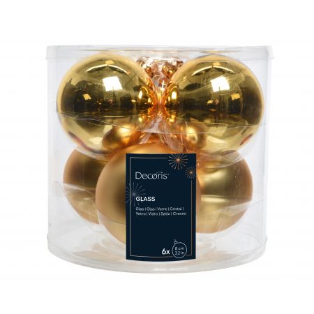 Kerstbalmix glas d8cm 6ST licht goud 