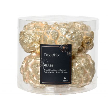 Ornament glas dennenappel d5h7cm parel 6ST
