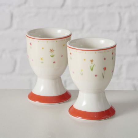 Eierdopje Blümi, 2 ass., New Bone, Mat, Kleurrand, Floraal, Print rondom, Floraal