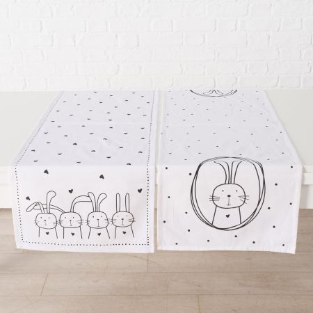 Tafelloper Hoppy, 2 ass., L 140 cm, Veelkleurig, Motief, Nee, Zwart, Wit