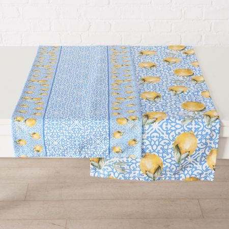 Tafelloper Capri, 2 ass., L 140 cm, Veelkleurig, Ornament, Motief, Mat, Blauw, Wit, Geel