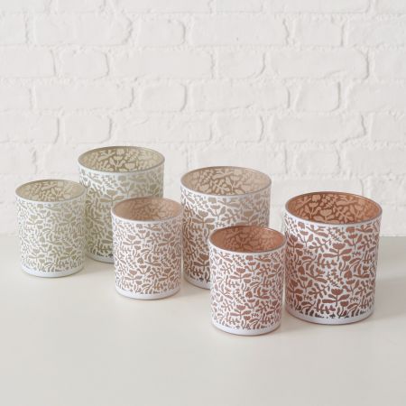 Windlicht Merle, 3 ass., Rond, H 8 cm, Glas gelakt, Floraal, Veelkleurig, Print rondom