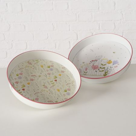 Dienblad Florina, 2 ass., Decoratie, IJzer, Floraal, Kleurrand, Veelkleurig, Groen, Wit