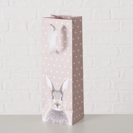 Geschenktas Fluffy, H 37 cm, Gestippeld, Veelkleurig, Motief, Print rondom, Bruin, Lichtroze, Papier, Polyester