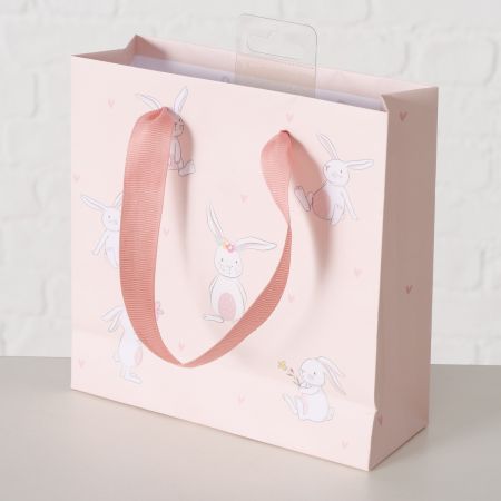 Geschenktas Easy, H 17 cm, Motief, Veelkleurig, Lichtroze, Wit, Papier, Polyester