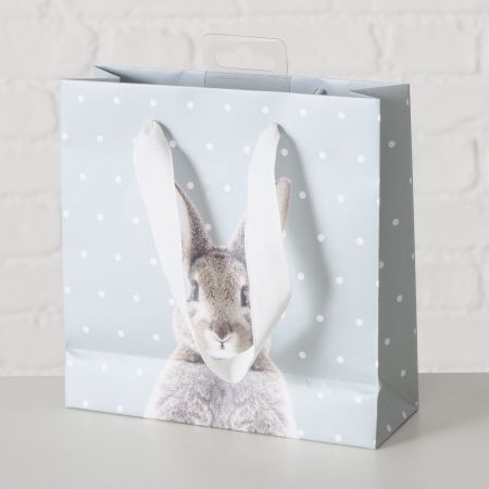 Geschenktas Fluffy, H 17 cm, Gestippeld, Motief, Veelkleurig, Print rondom, Grijs, Lichtgroen, Papier, Polyester