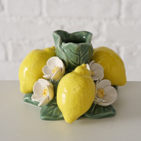 Kandelaar Zitronella, Bloem, Vrucht, H 7 cm, Steengoed, Geel, Donkergroen, Wit