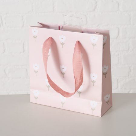 Geschenktas Gardenlove, H 17 cm, Floraal, Veelkleurig, Lichtroze, Wit, Papier, Polyester