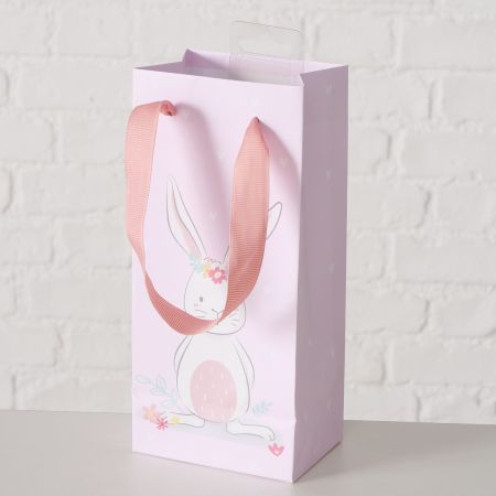 Geschenktas Easy, H 22 cm, Veelkleurig, Motief, Lichtroze, Wit, Papier, Polyester