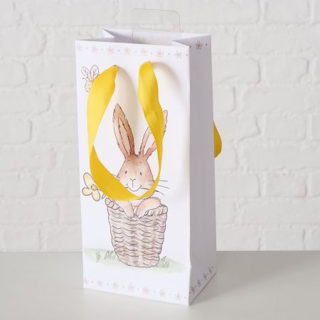 Geschenktas Charmy, H 22 cm, Veelkleurig, Motief, Bruin, Wit, Papier, Polyester