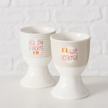 Eierdopje Eierlei, 2 ass., New Bone, Mat, Veelkleurig, Spreuk/tekst, Gestreept, Print rondom, Groen, Grijs, Rood, Wit