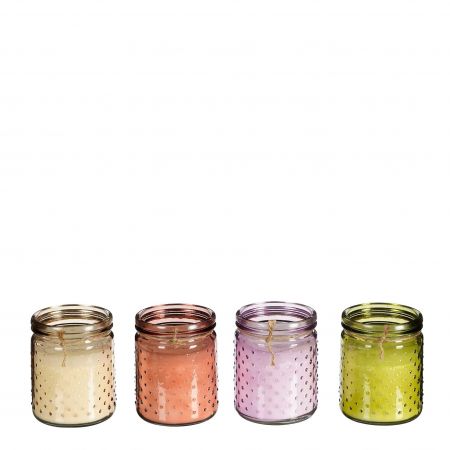 Kaars citronella bruin groen lila l.bruin 4 assorti PDQ - h12,5xd10cm
