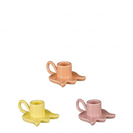 Kandelaar roze geel oranje 3 assorti - l10xb7xh4cm
