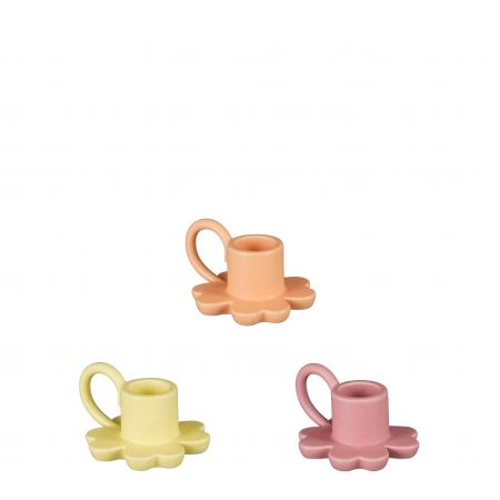 Kandelaar roze geel oranje 3 assorti - l8xb6,5xh4,5cm
