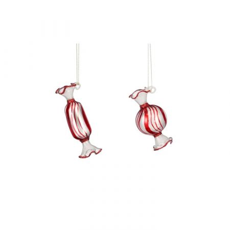 Decoratie ornament snoep glas rood 2 assorti - h8xd4cm
