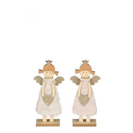 Decoratie engel wit roze 2 assorti FSC 100% - l10xb5xh22,5cm