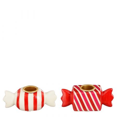 Kandelaar snoep rood wit - l10xb5xh5cm