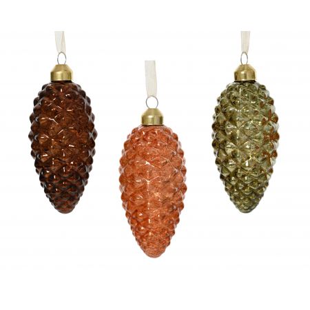 Dennenappel glas 3kl.ass assortie L.4.8cm x W.4.8cm x H.10.5cm
