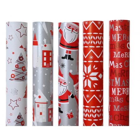 Inpakpapier papier 5ass rood/wit L.200cm x H.70cm