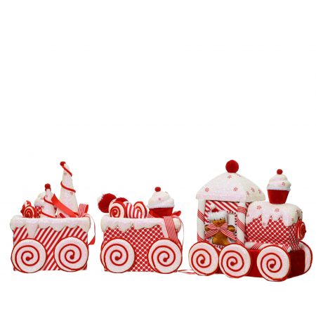 Trein polyester rood/wit L.20cm x W.85cm x H.36cm