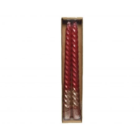 Kaars wax swirl metalic finish glitters kerstrood dia2.2cm x H.25cm