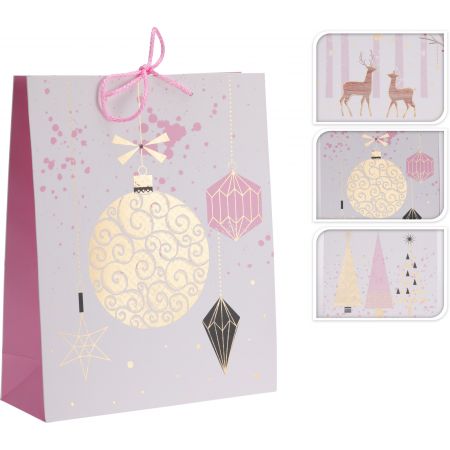GESCHENKTAS MEDIUM 3ASS KERST DESIGN ROZE