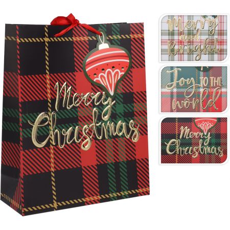 GESCHENKTAS EXTRA LARGE 3ASS XMAS HOTSTAMP MET EMBOSSED DESIGN